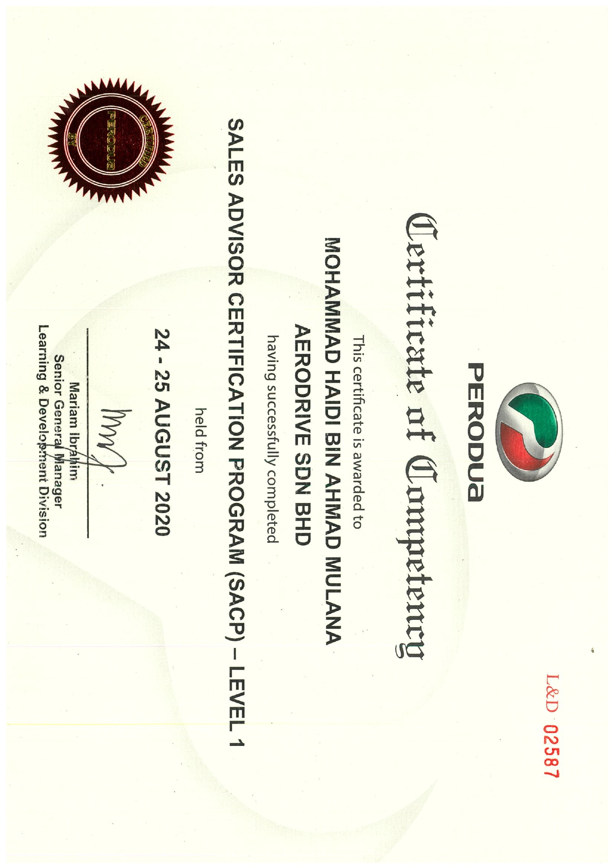 Advisor Cert Program - Mohd Haidi Perodua